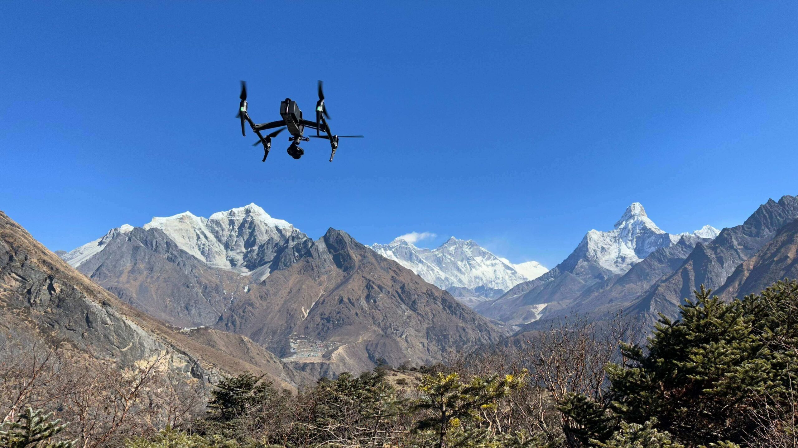 Drone shot in mountain icefall